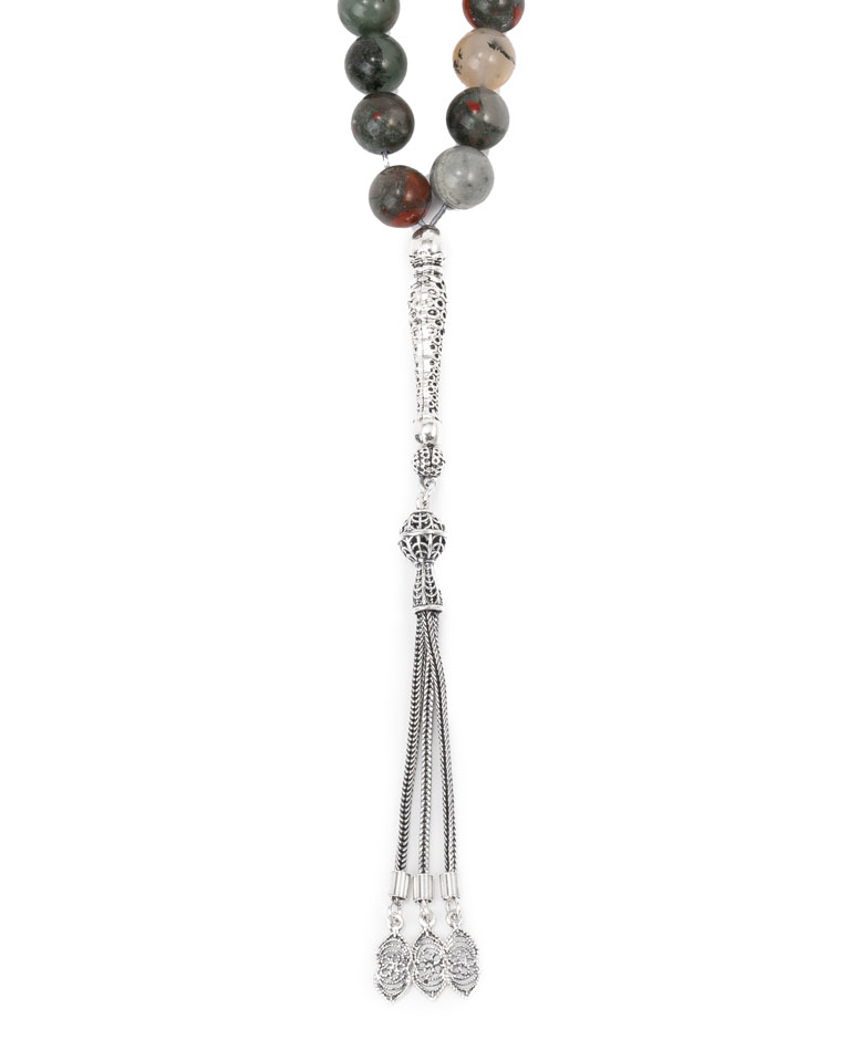 سبحة فضة حجر الدم الافريقي