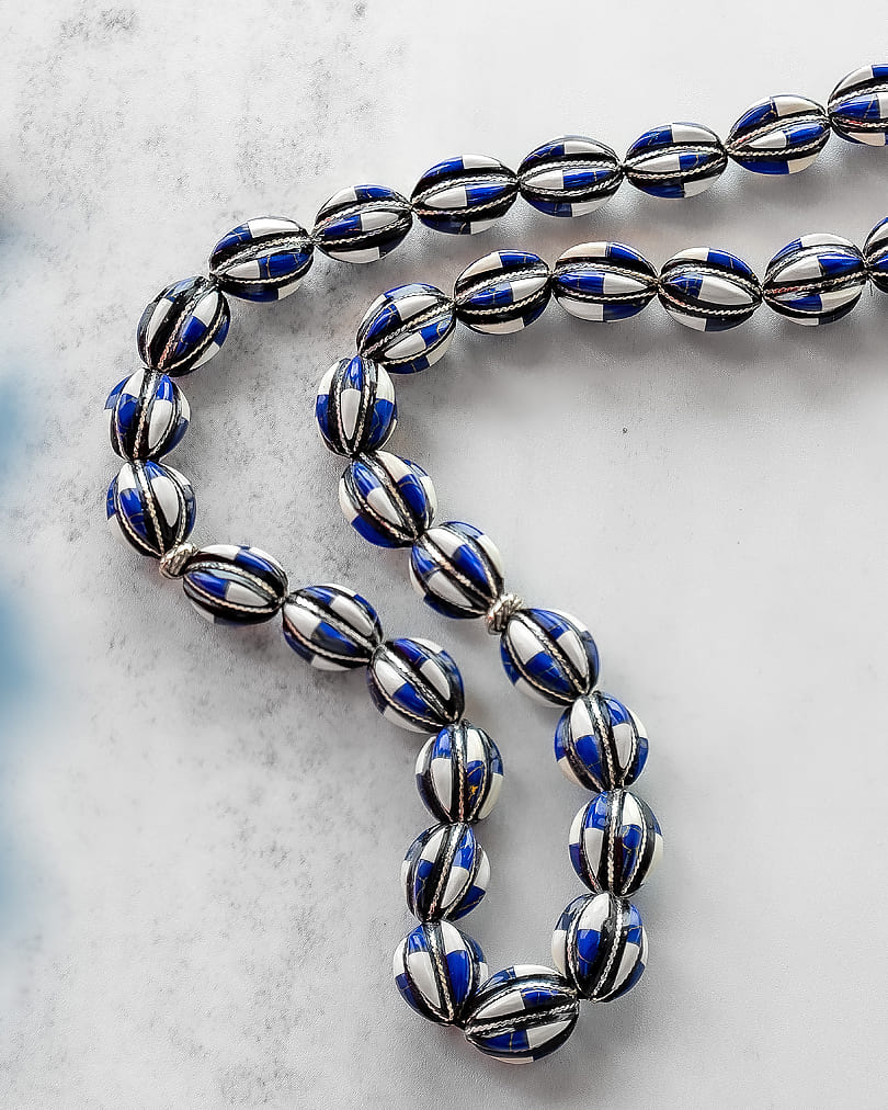 سبحة يسر فضة شبيه العاج واللازورد