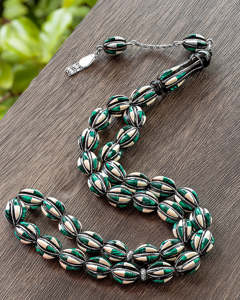 سبحة يسر فضة شبيه العاج والملاكيت