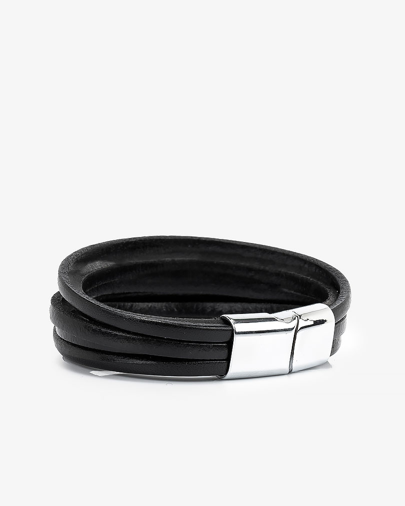 سوار معصم شبابي جلد أسود فاخر طبقتين