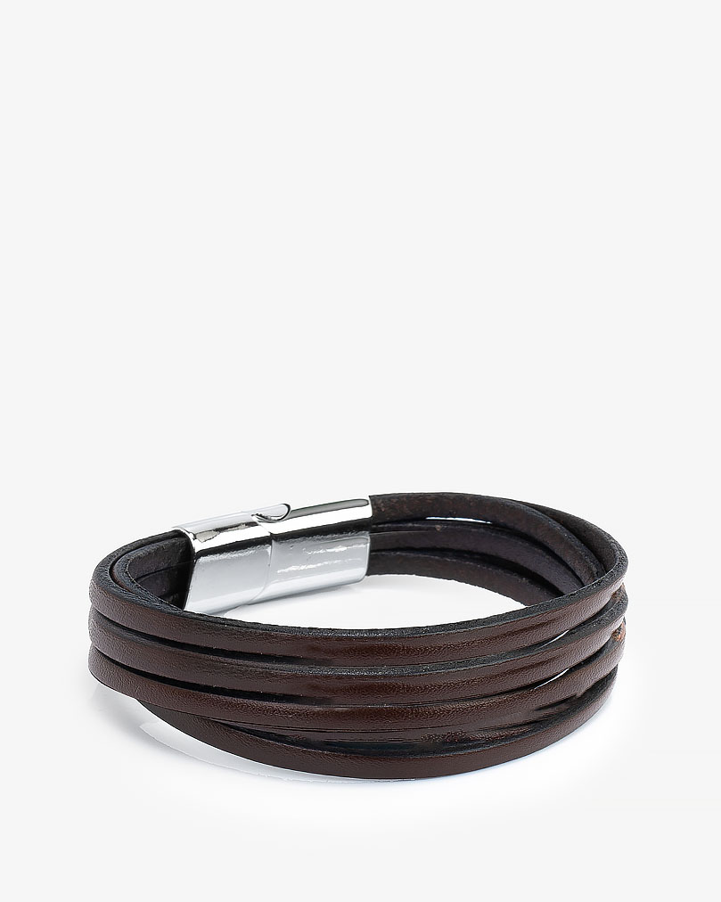 سوار معصم جلد طبيعي بني غامق بطبقتين فاخر