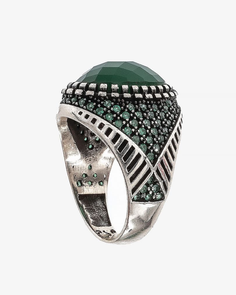 Agate green silver men ring RING008GN