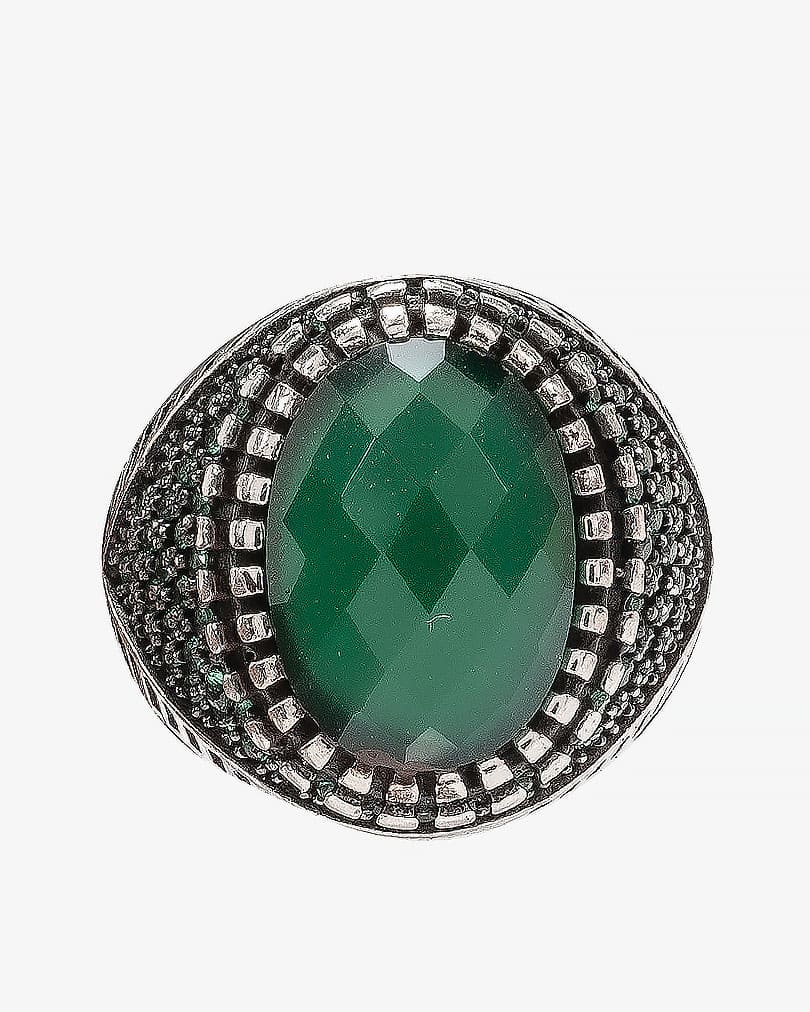 Agate green silver men ring RING008GN