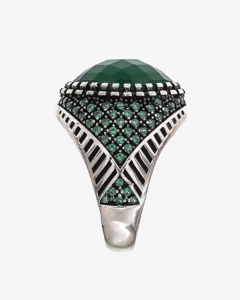 Agate green silver men ring RING008GN