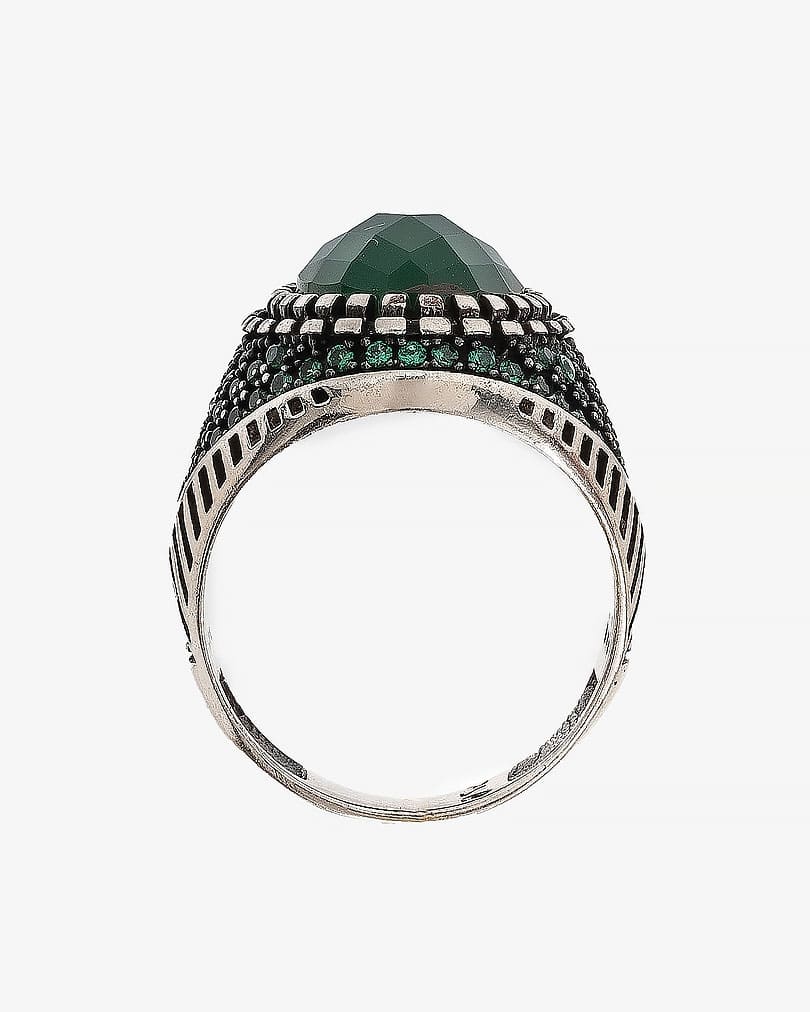 Agate green silver men ring RING008GN
