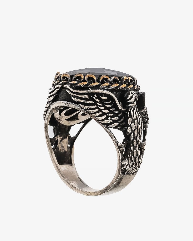 Agate black silver men ring RING014BK