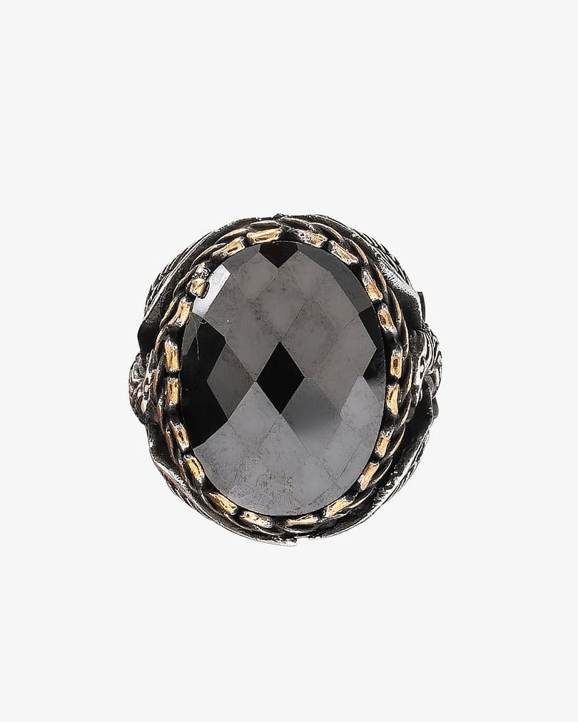 Agate black silver men ring RING014BK