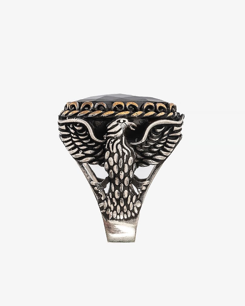 Agate black silver men ring RING014BK