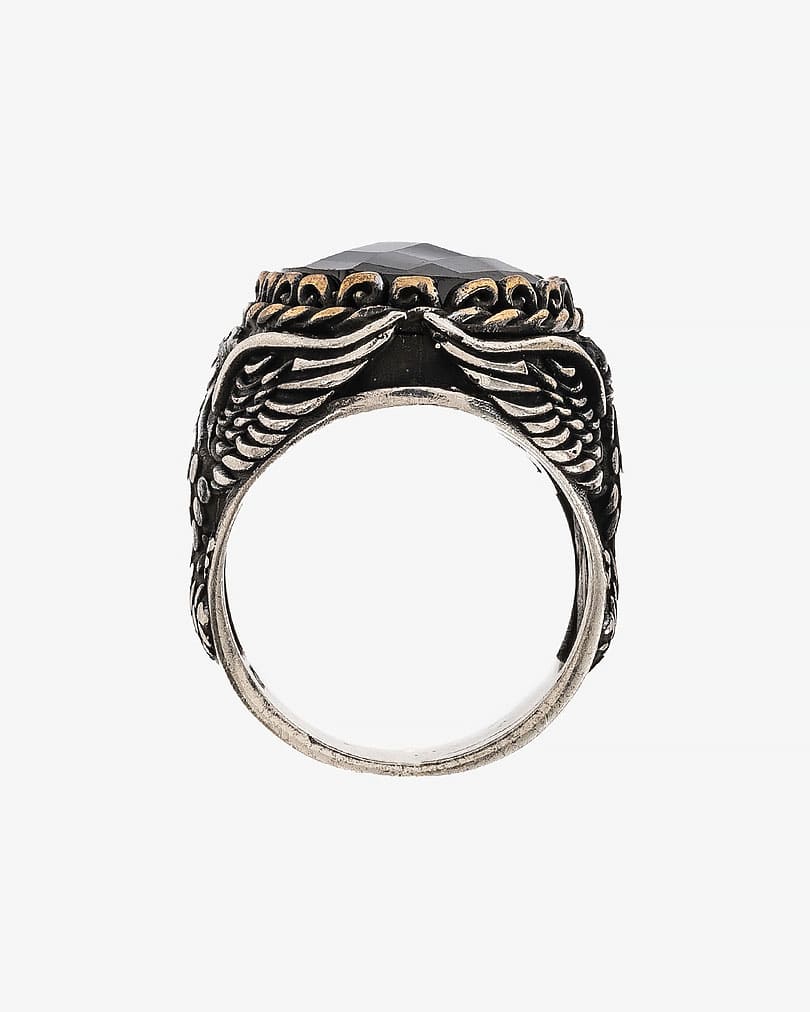 Agate black silver men ring RING014BK