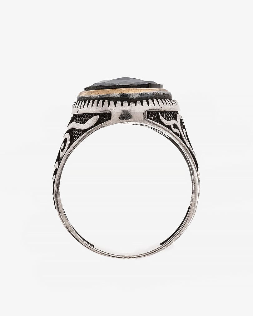 Agate black silver men ring RING011BK