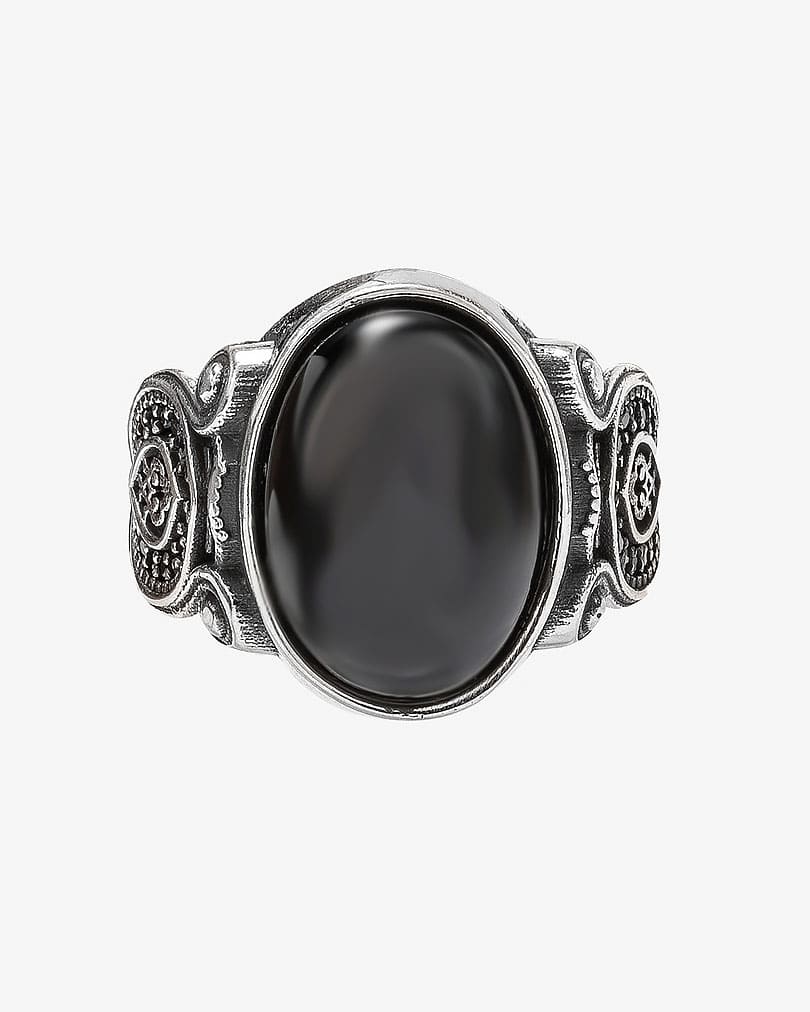 Agate black silver men ring RING021BK
