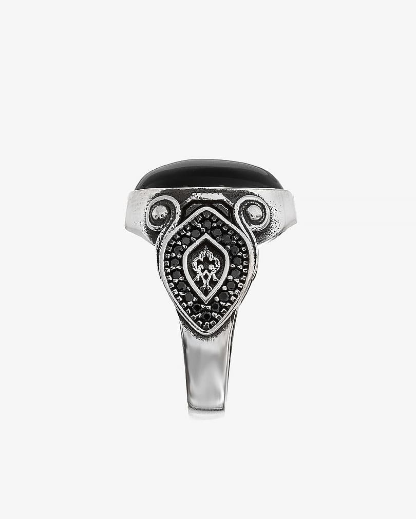 Agate black silver men ring RING021BK