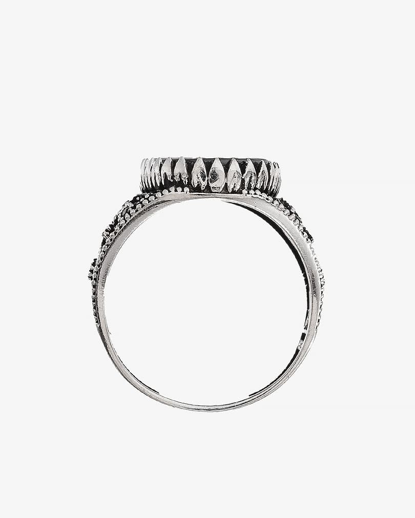 خاتم رجالي فضة عيار 925 عقيق يماني أسود دائري مبروم