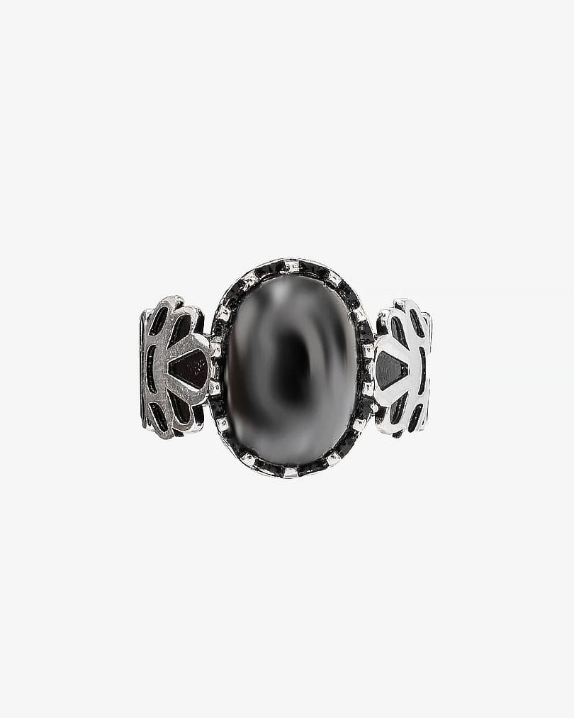 خاتم رجالي فضة عيار 925 عقيق يماني أسود طبيعي