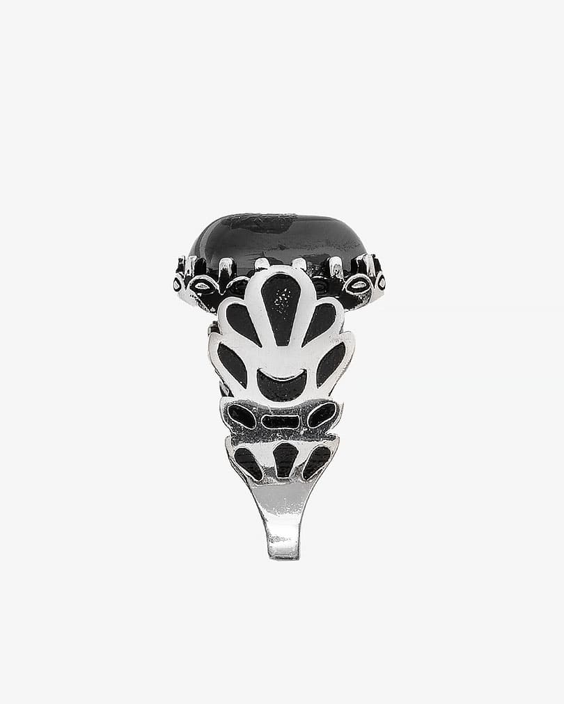 Agate black silver men ring RING005BK