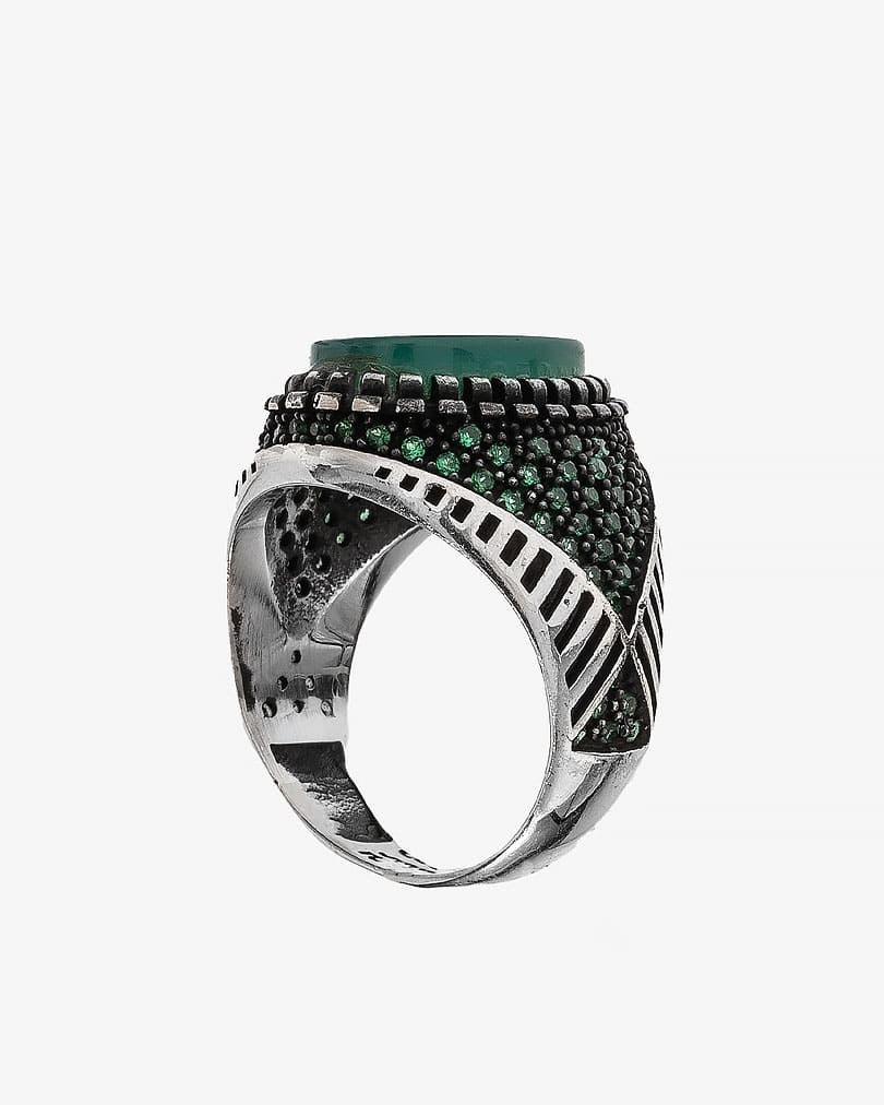 Agate green silver men ring RING009GN