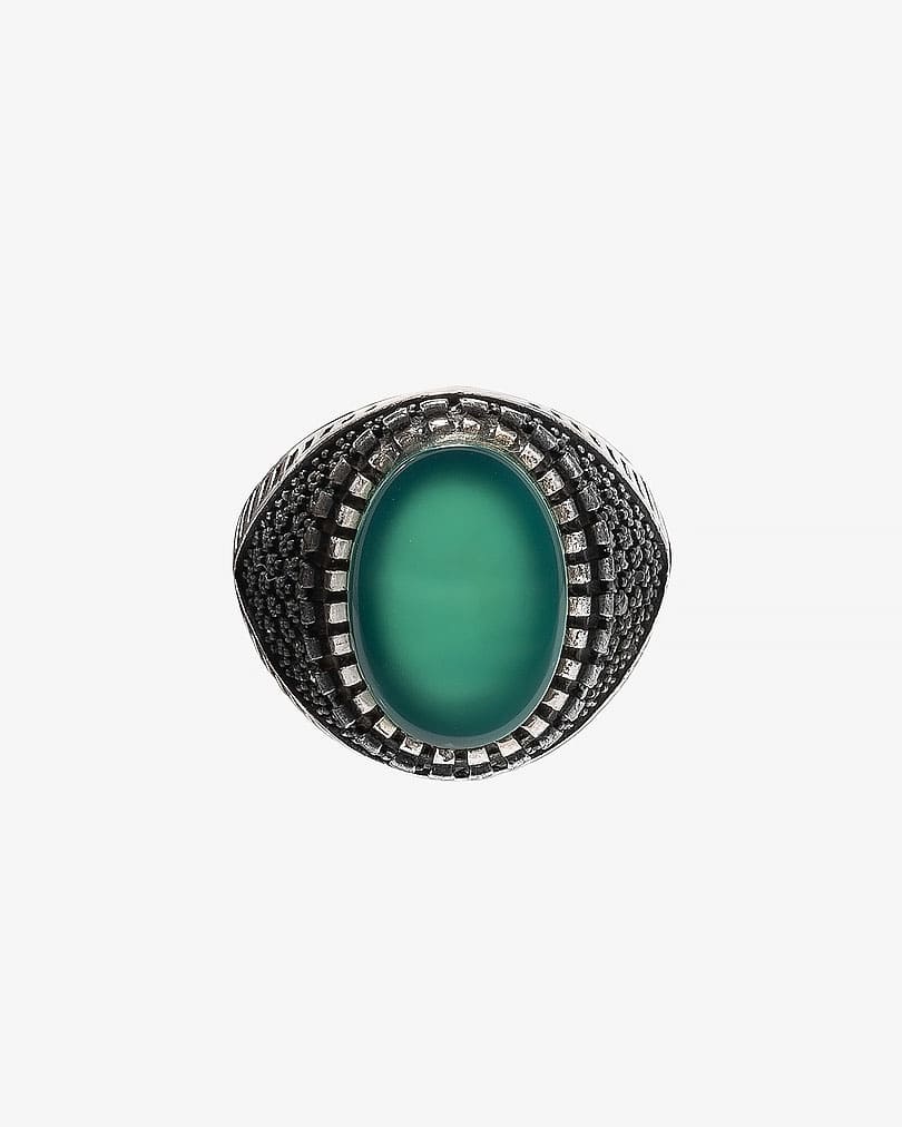 Agate green silver men ring RING009GN