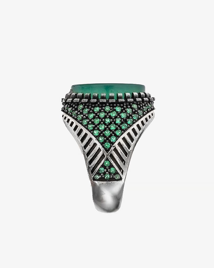 Agate green silver men ring RING009GN