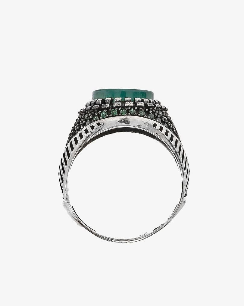 Agate green silver men ring RING009GN