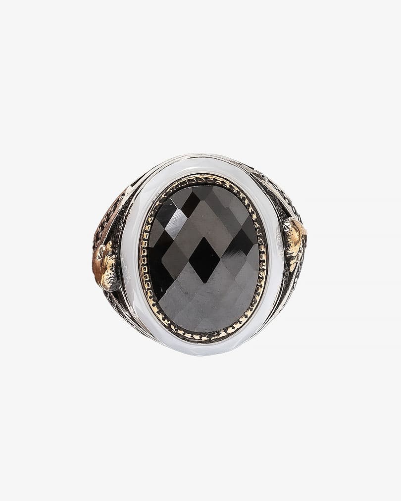 Agate Stone Silver Men Ring RING032BK