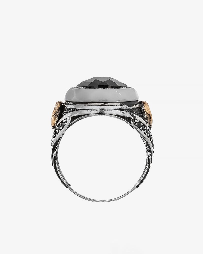 Agate Stone Silver Men Ring RING032BK