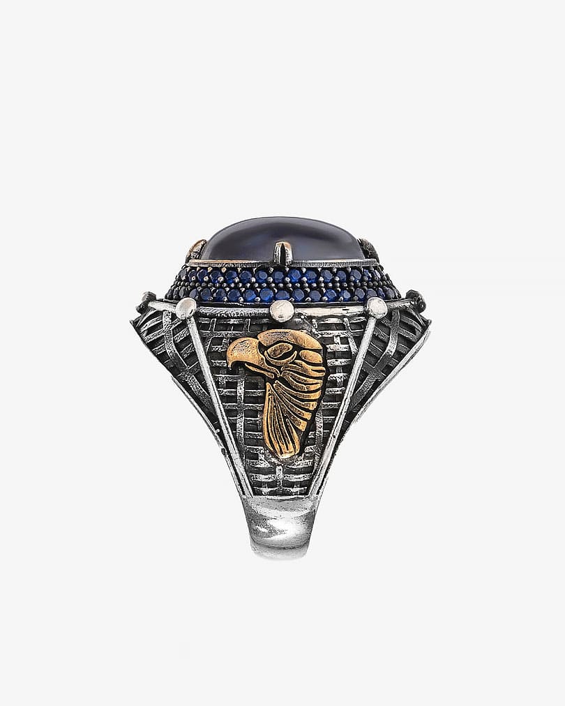 Agate blue silver men ring RING024BL