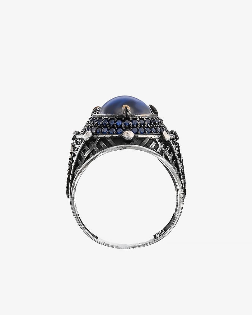 Agate blue silver men ring RING024BL