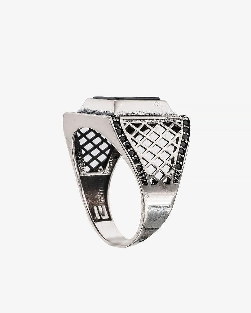 Agate Stone Men Silver Ring RING018BK