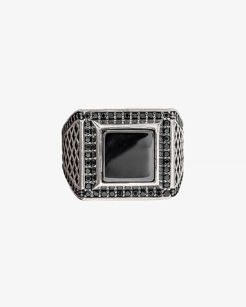 Agate Stone Men Silver Ring RING018BK