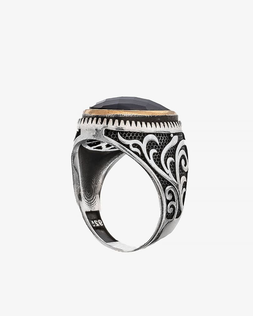 Agate blue silver men ring RING010BL