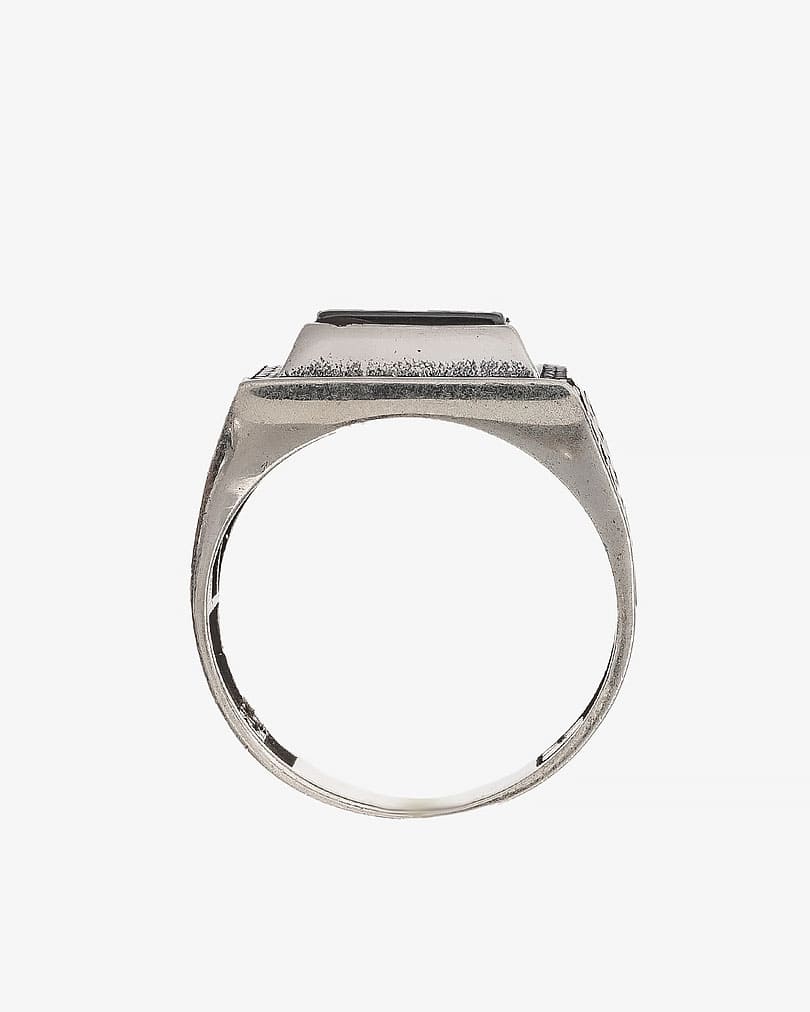 خاتم رجالي فضة 925 عقيق أسود مرصع زركون ملون