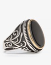 Agate black silver men ring RING012BK