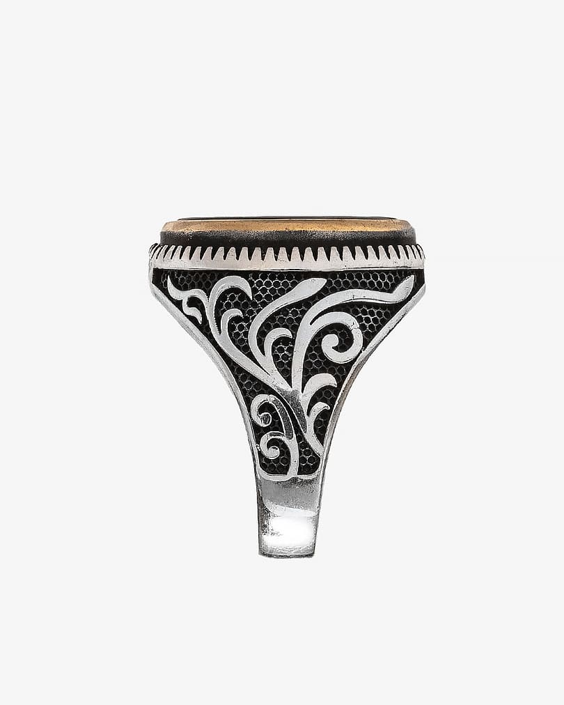 Agate black silver men ring RING012BK