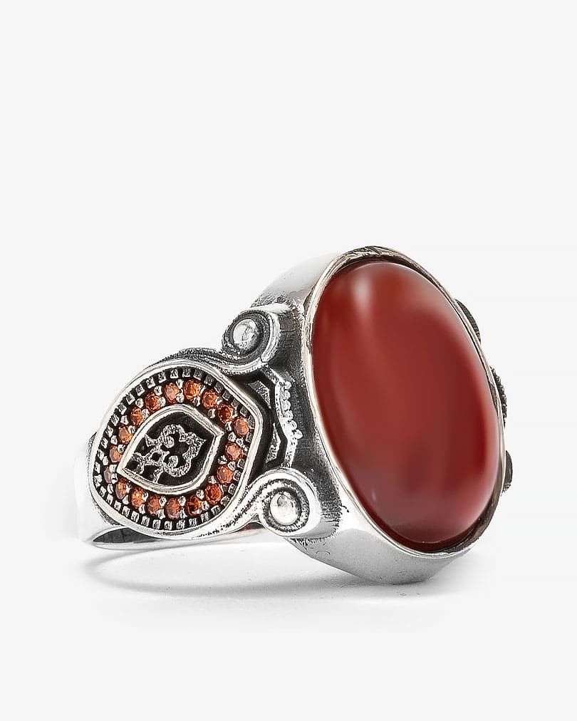 Agate brown silver men ring RING022BN