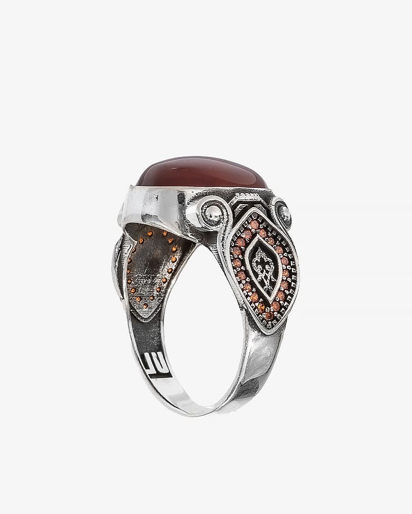 Agate brown silver men ring RING022BN