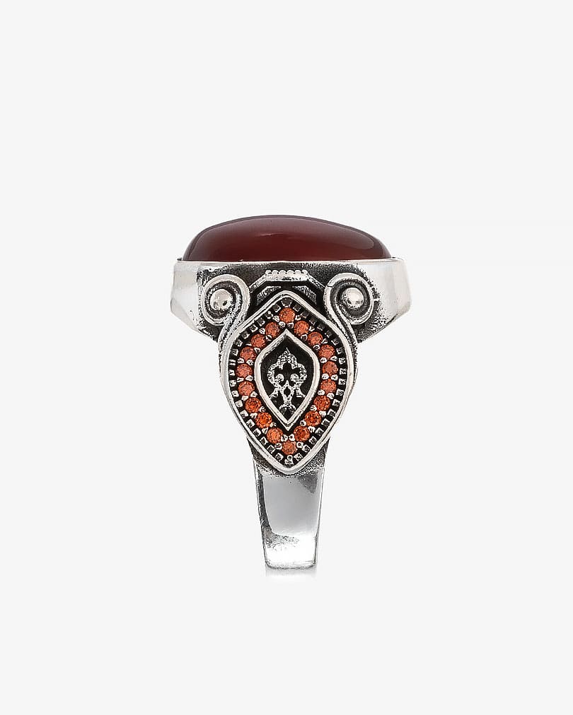 Agate brown silver men ring RING022BN
