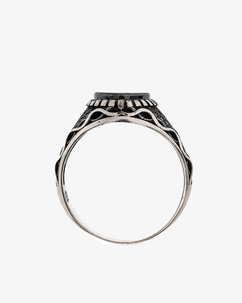 Agate black silver men ring RING002BK