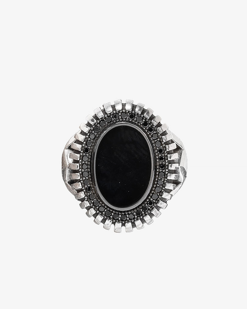 Agate Stone Men Silver Ring RING019BK