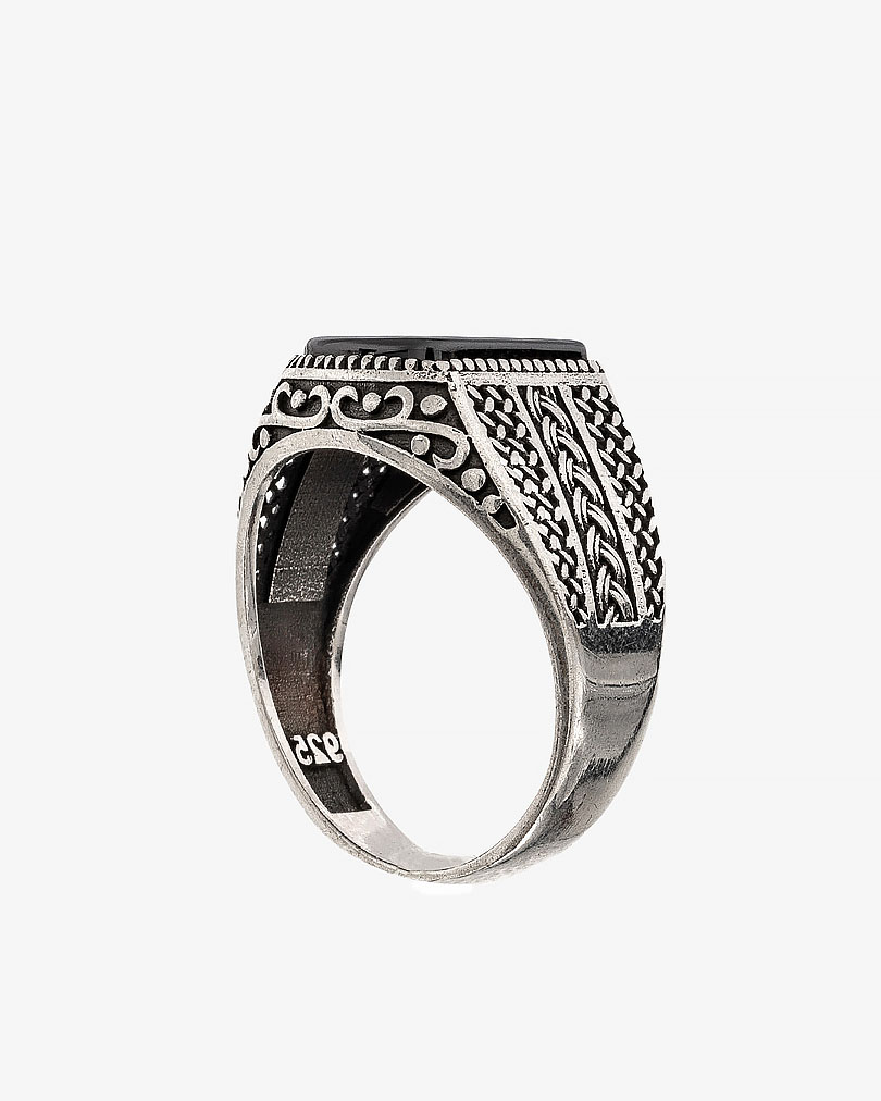 Agate brown silver men ring RING026BN