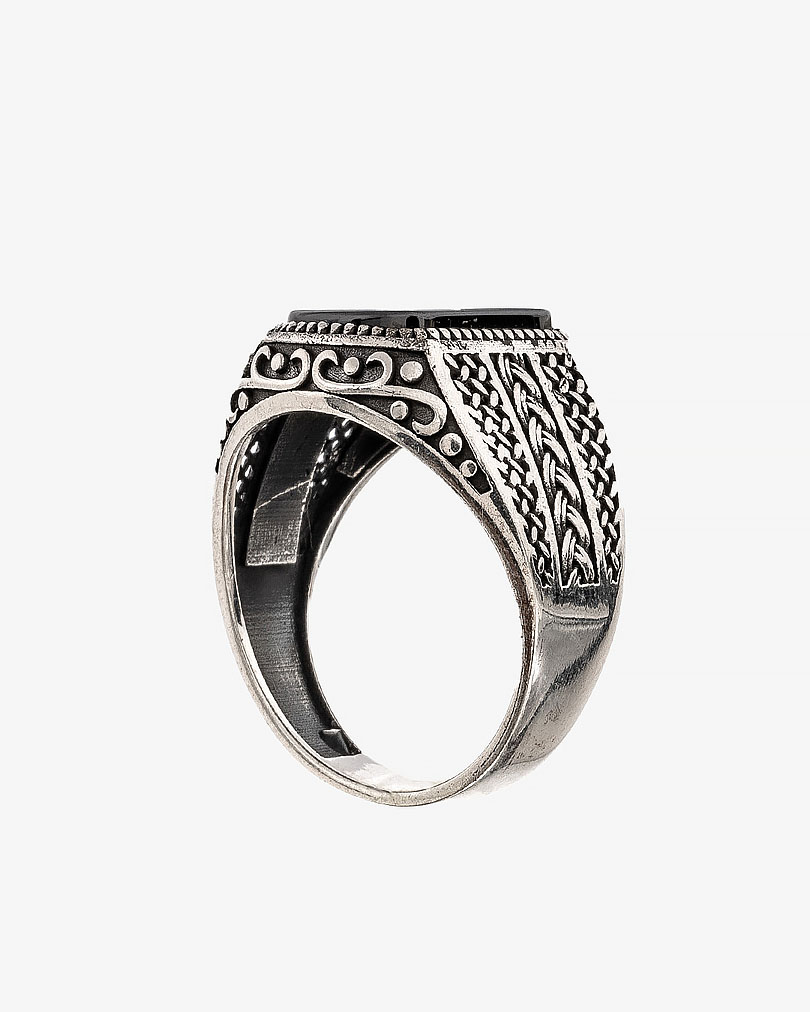 Agate black silver men ring RING027BK