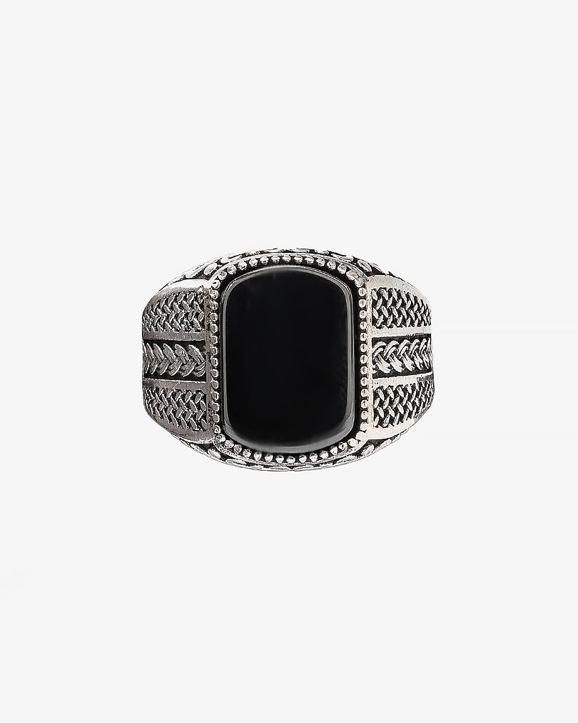 Agate black silver men ring RING027BK