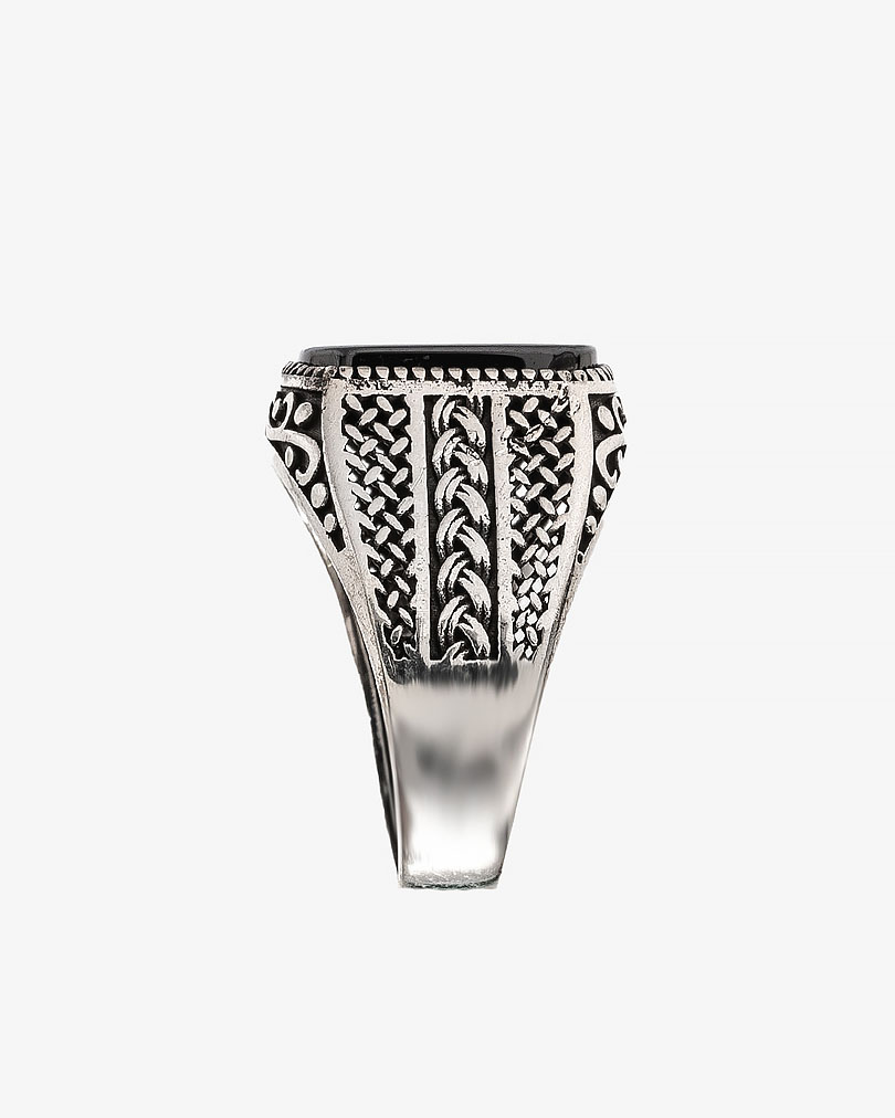 Agate black silver men ring RING027BK