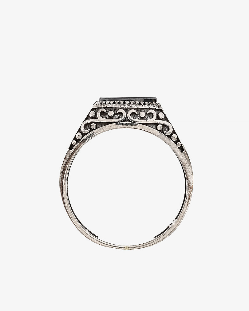 Agate black silver men ring RING027BK
