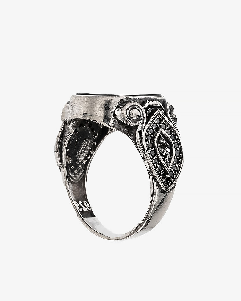Agate black silver men ring RING020BK