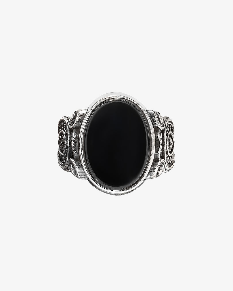 Agate black silver men ring RING020BK