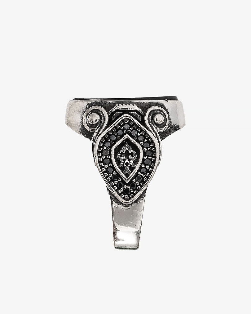 Agate black silver men ring RING020BK