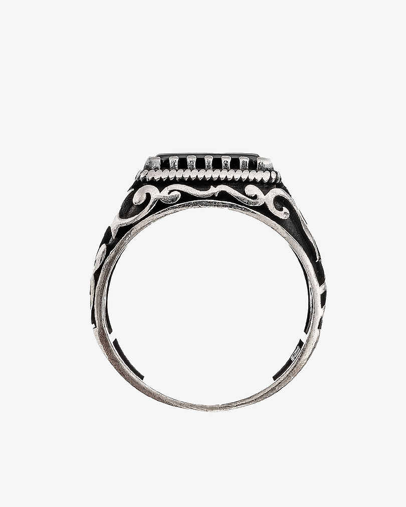 Agate black silver men ring RING006BK
