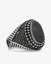 Agate black silver men ring RING007BK