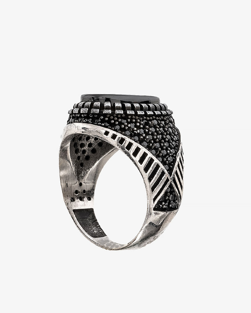Agate black silver men ring RING007BK