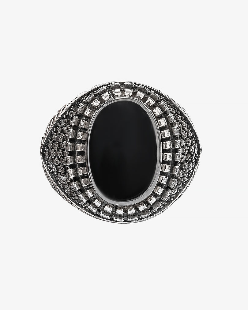 Agate black silver men ring RING007BK
